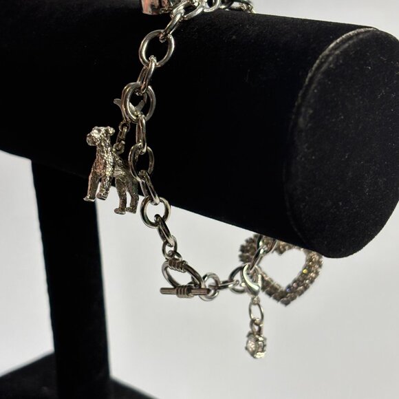 Y2K Charm Bracelet in Silver Tone with Cute Charms Dog Heart Rhinestone - Picture 4 of 12